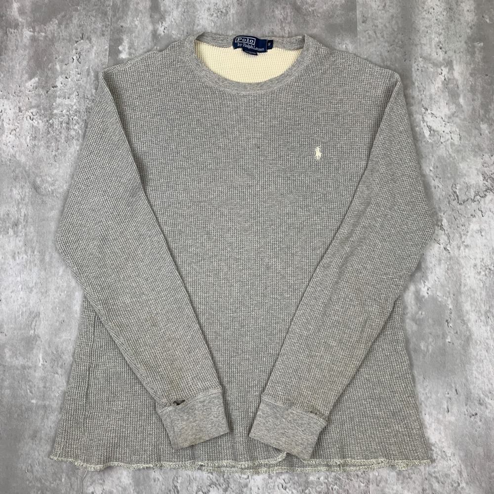 Vintage Polo Ralph Lauren Henley Shirt Mens S Gray Waffle Thermal Long Sleeve